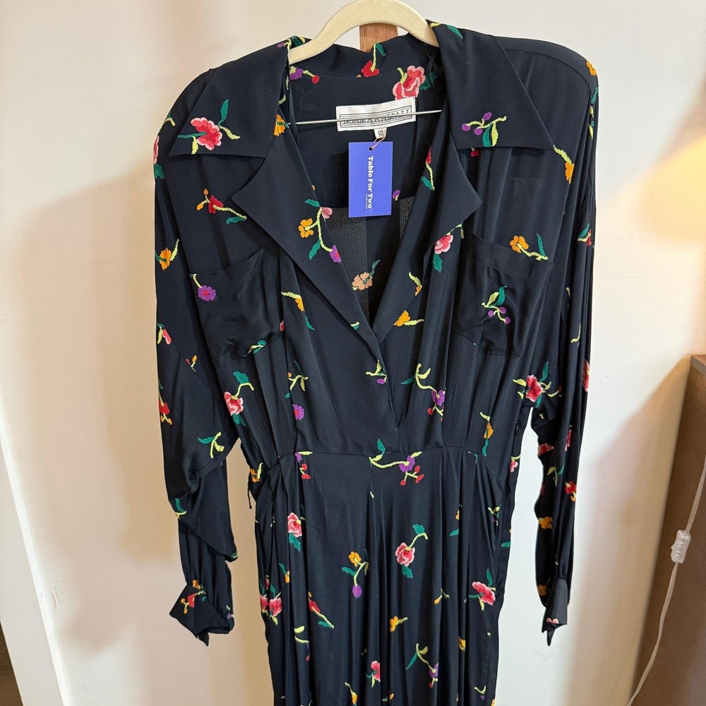 Vintage Norma Kamali Floral Maxi Dress, Black Long Sleeve Wrap Style Size 12 - Picture 2 of 7
